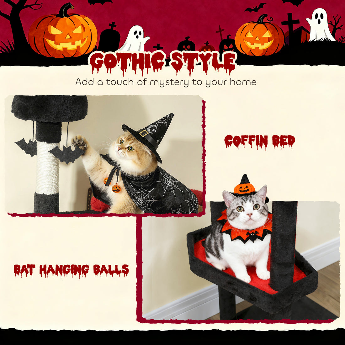 Gothic Cat Tree with Coffin Bed