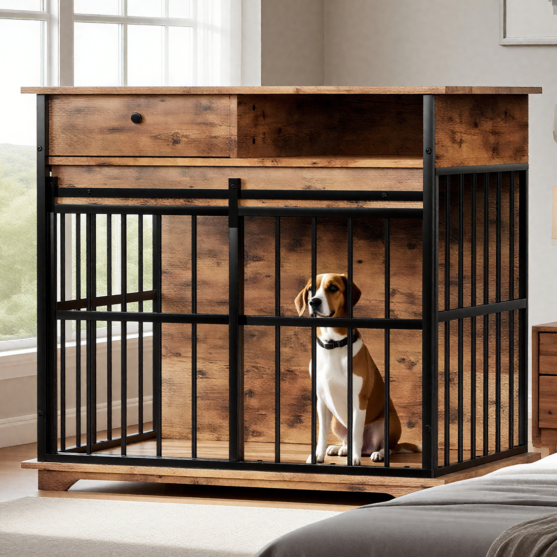 Walnut Wooden Dog Crate Furniture