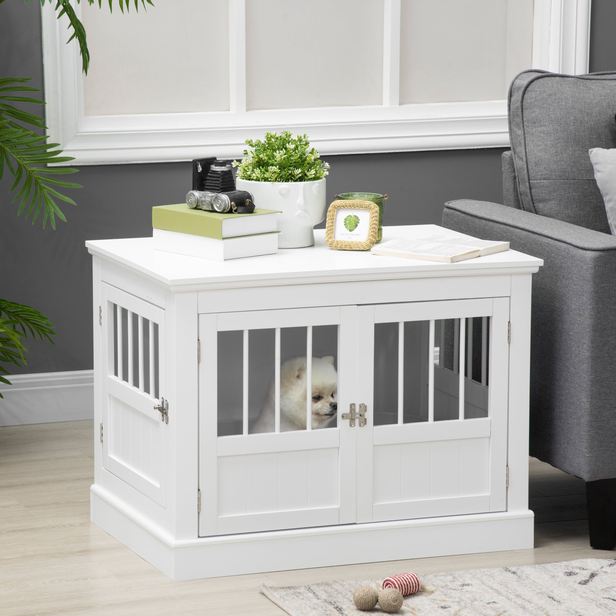 White Wooden Dog Crate End Table