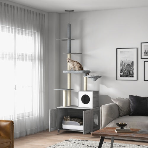 Floor-to-Ceiling Cat Tree & Hidden Litter Box Enclosure