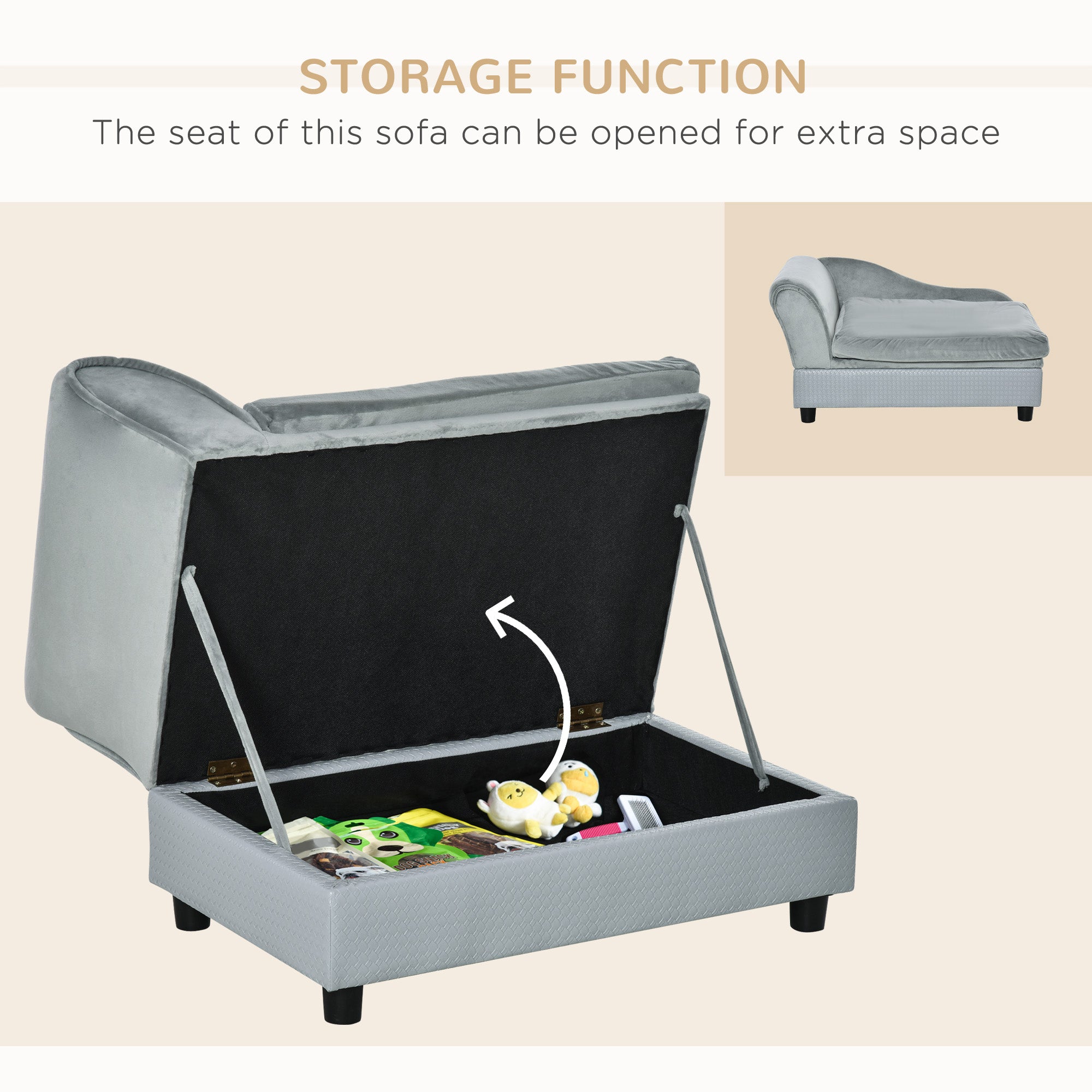 Luxury Gray Dog Sofa Bed with Hidden Storage