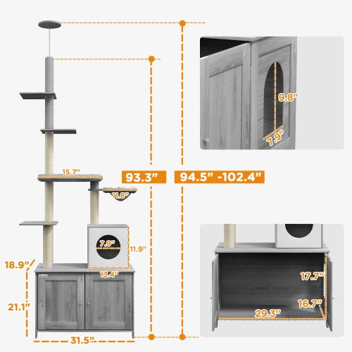 Floor-to-Ceiling Cat Tree & Hidden Litter Box Enclosure