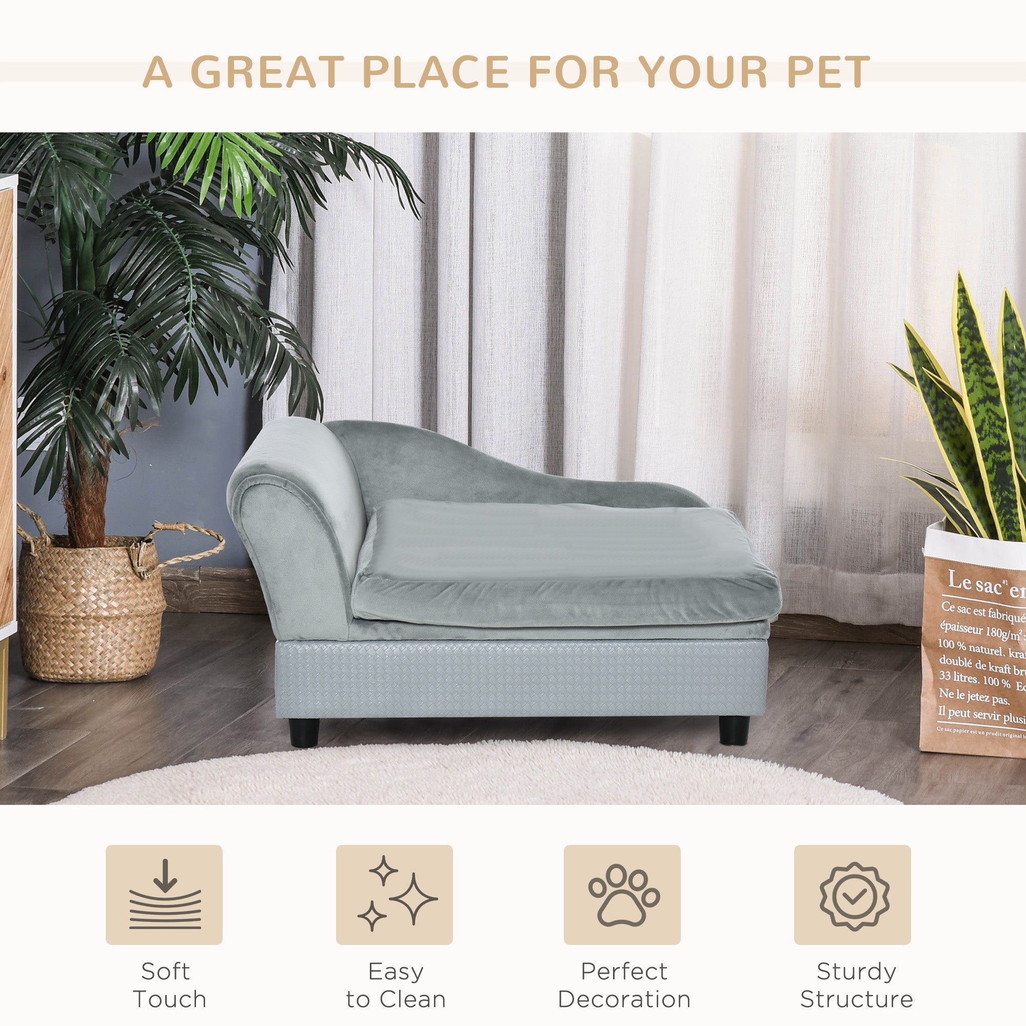 Luxury Gray Dog Sofa Bed with Hidden Storage