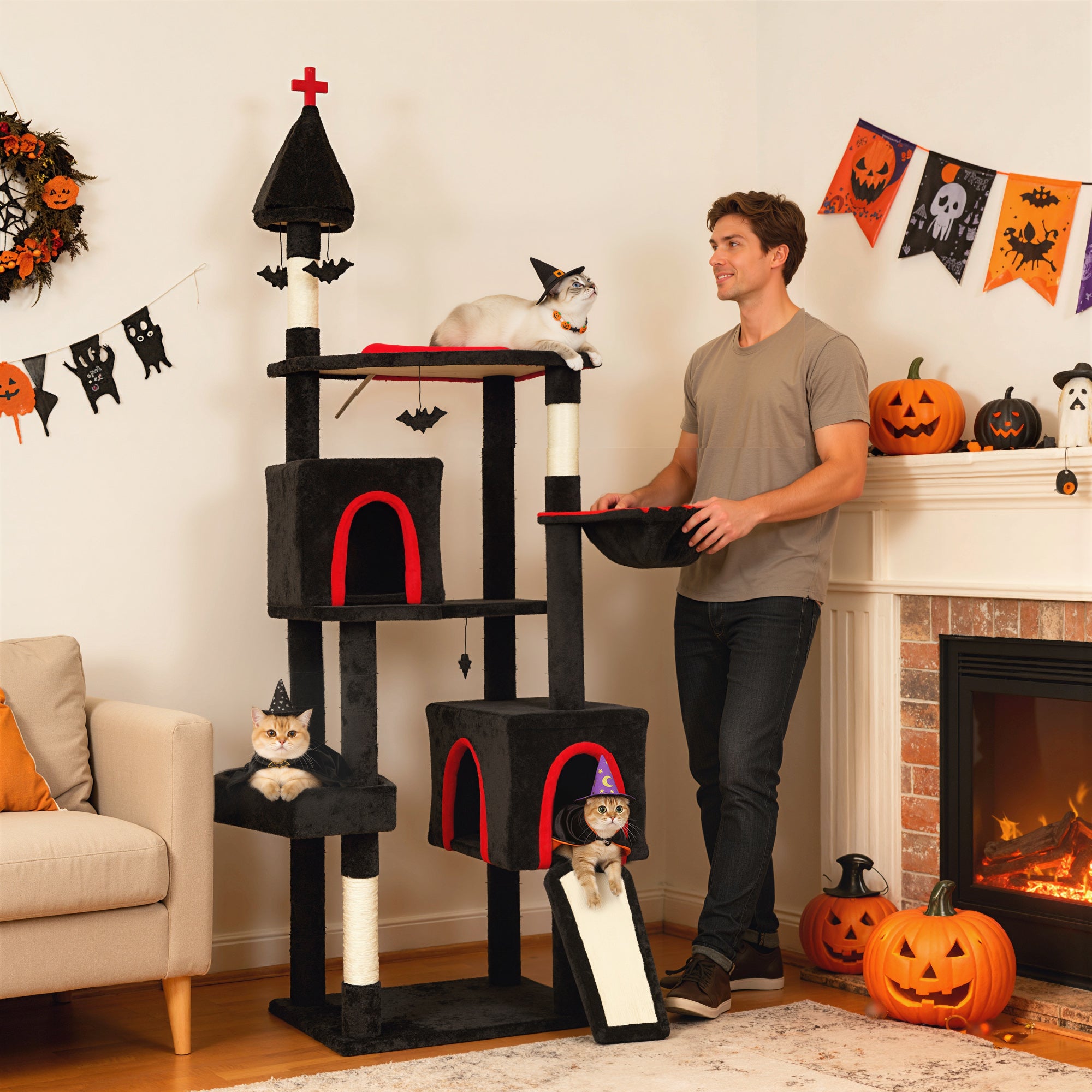 Gothic Cat Tree with Coffin Bed
