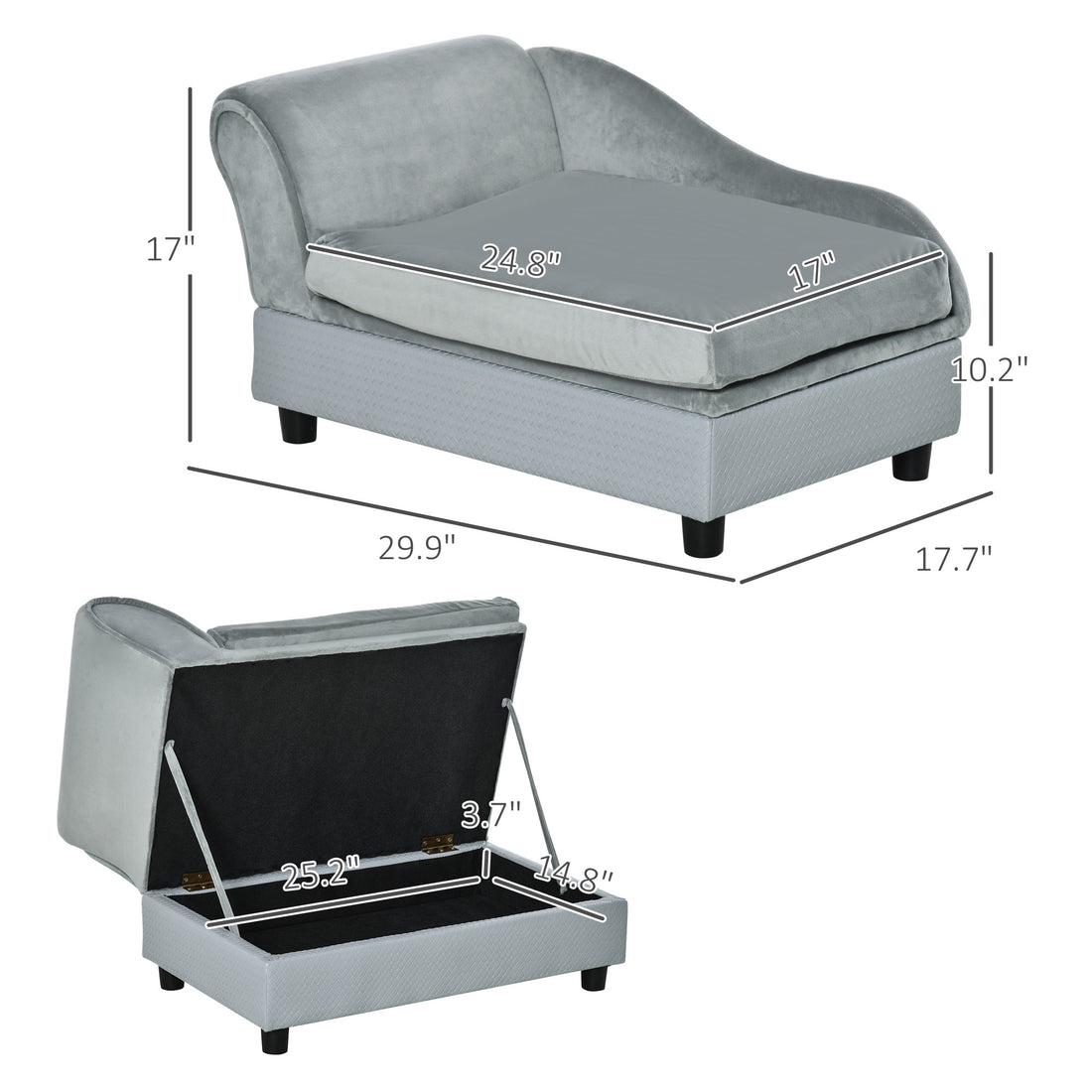 Luxury Gray Dog Sofa Bed with Hidden Storage