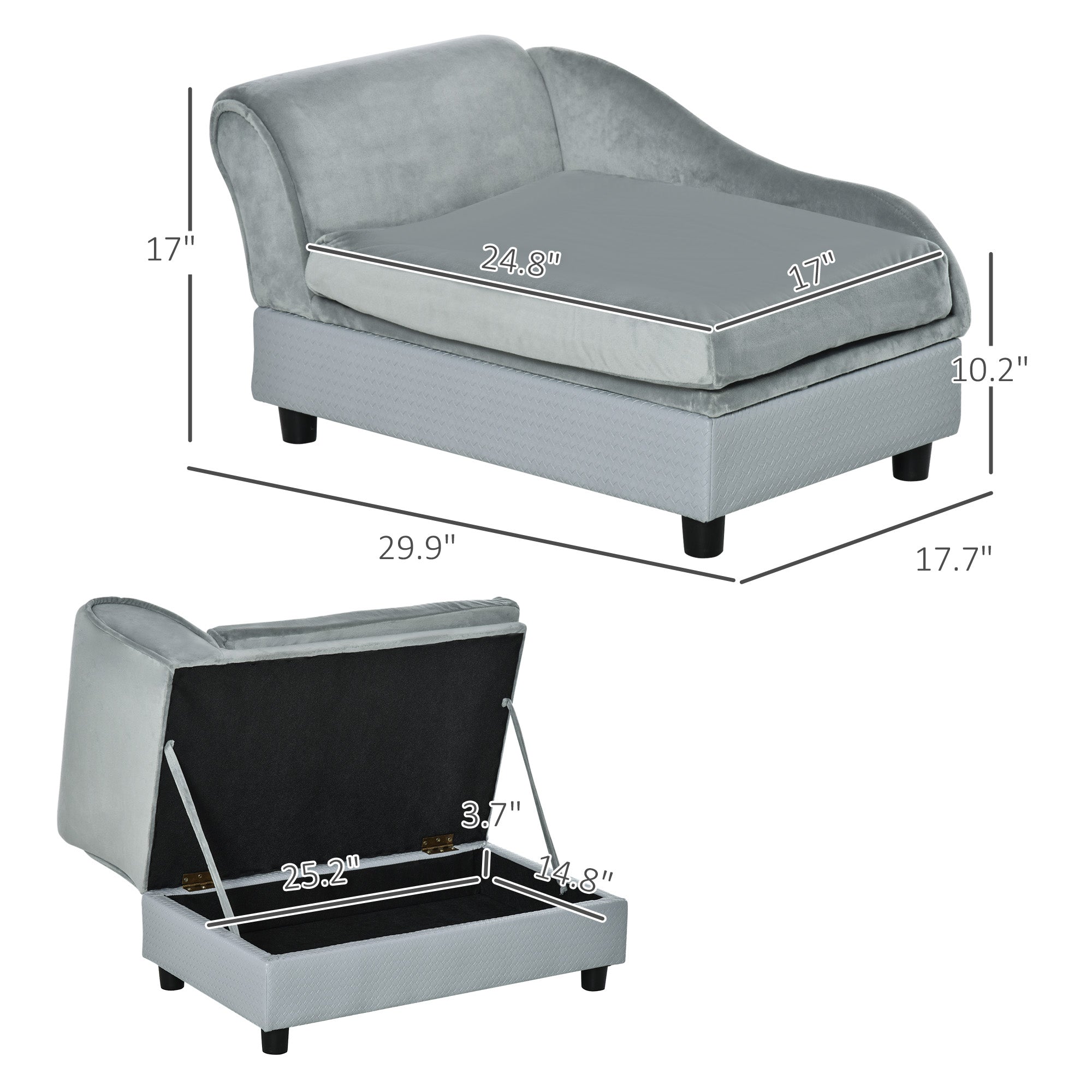 Luxury Gray Dog Sofa Bed with Hidden Storage