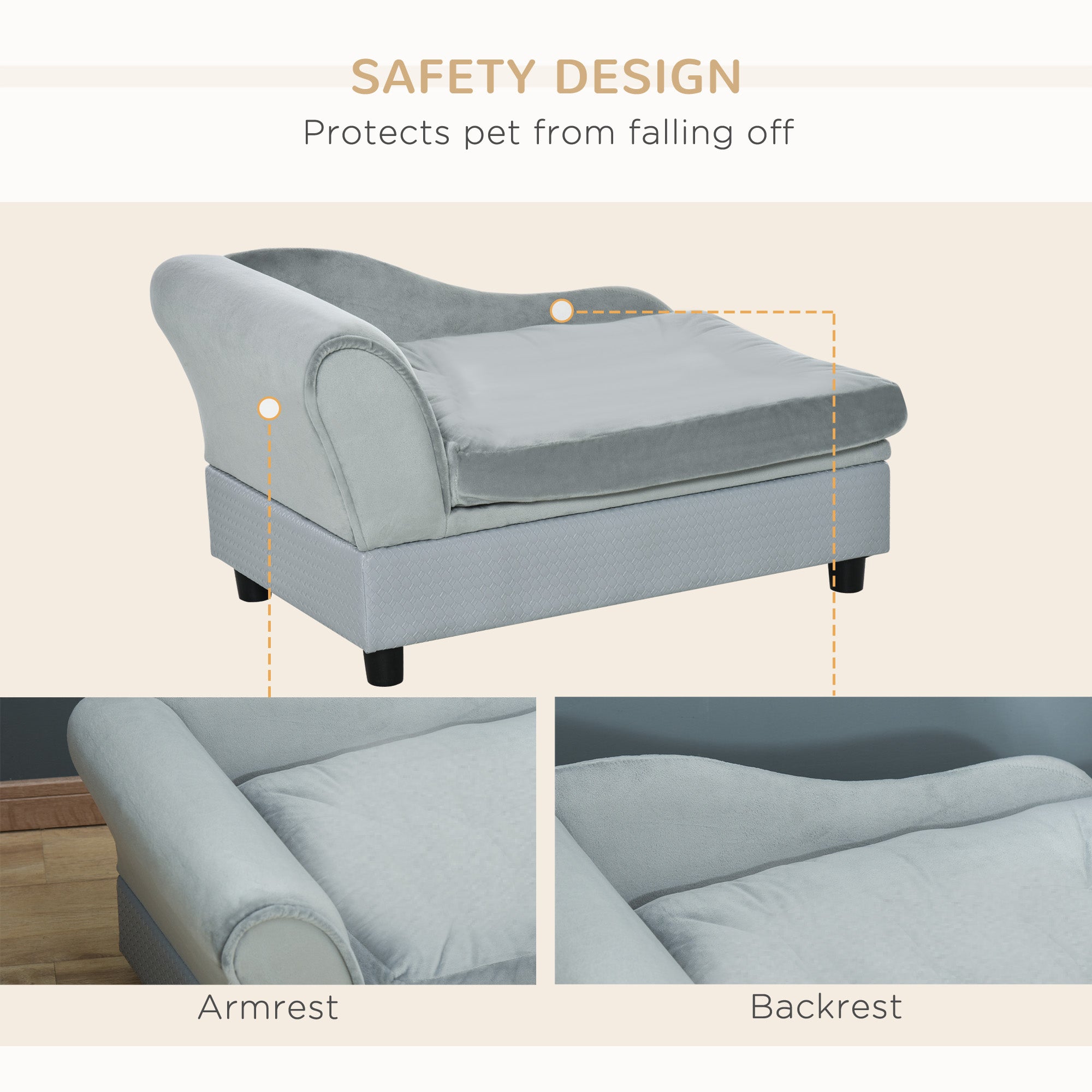Luxury Gray Dog Sofa Bed with Hidden Storage