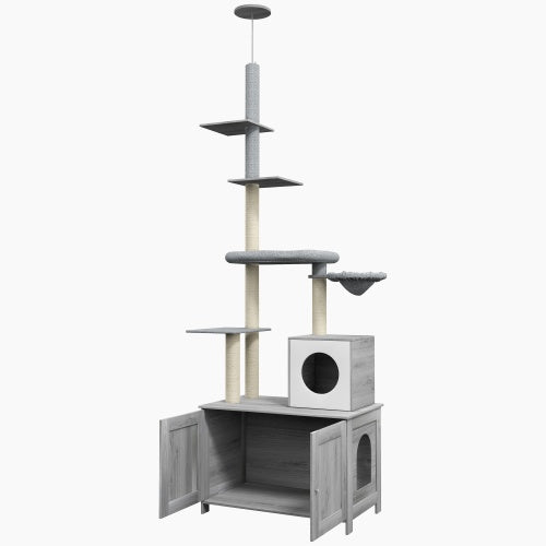 Floor-to-Ceiling Cat Tree & Hidden Litter Box Enclosure