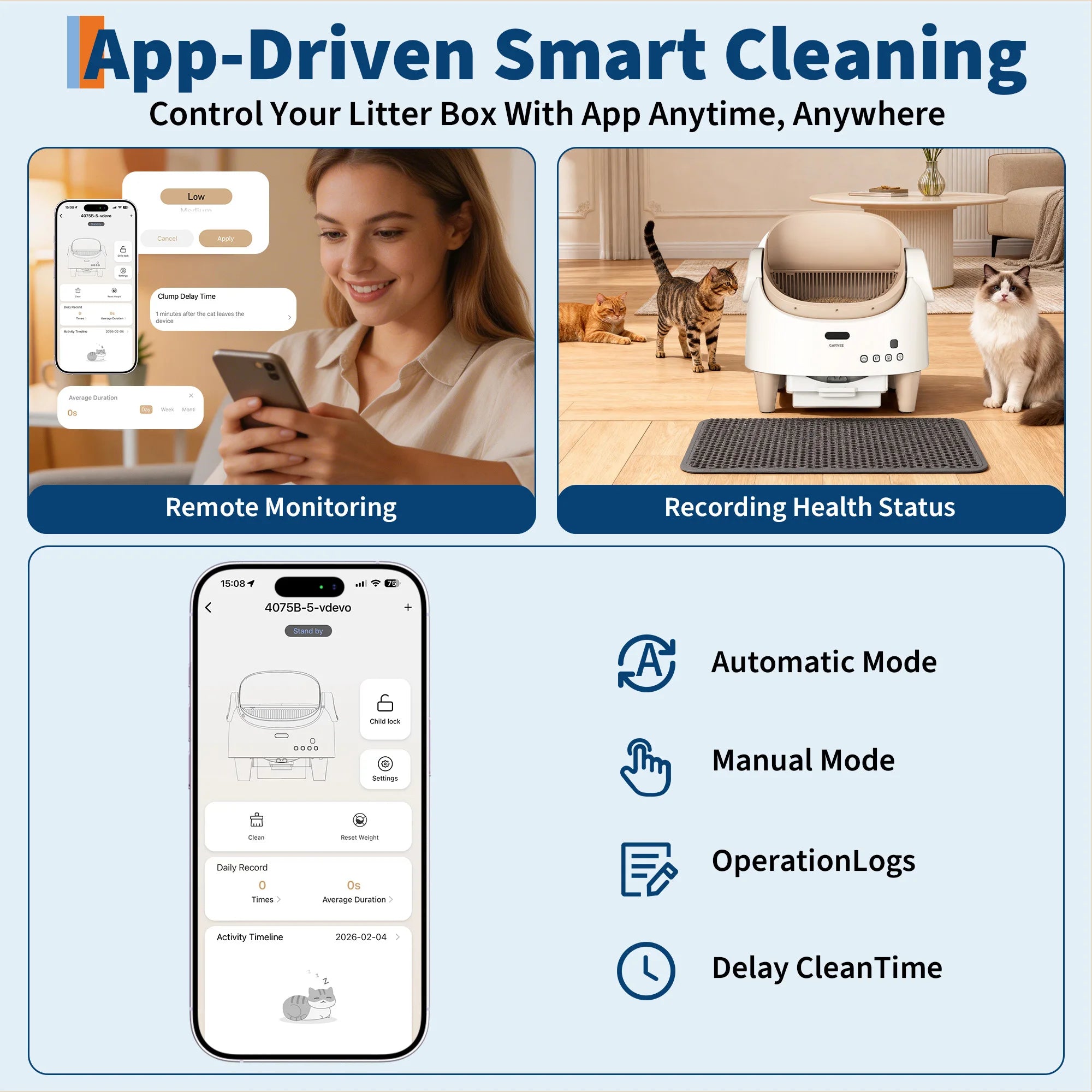 APP Controlled & Odor-Free Self-Cleaning Smart Litter Box