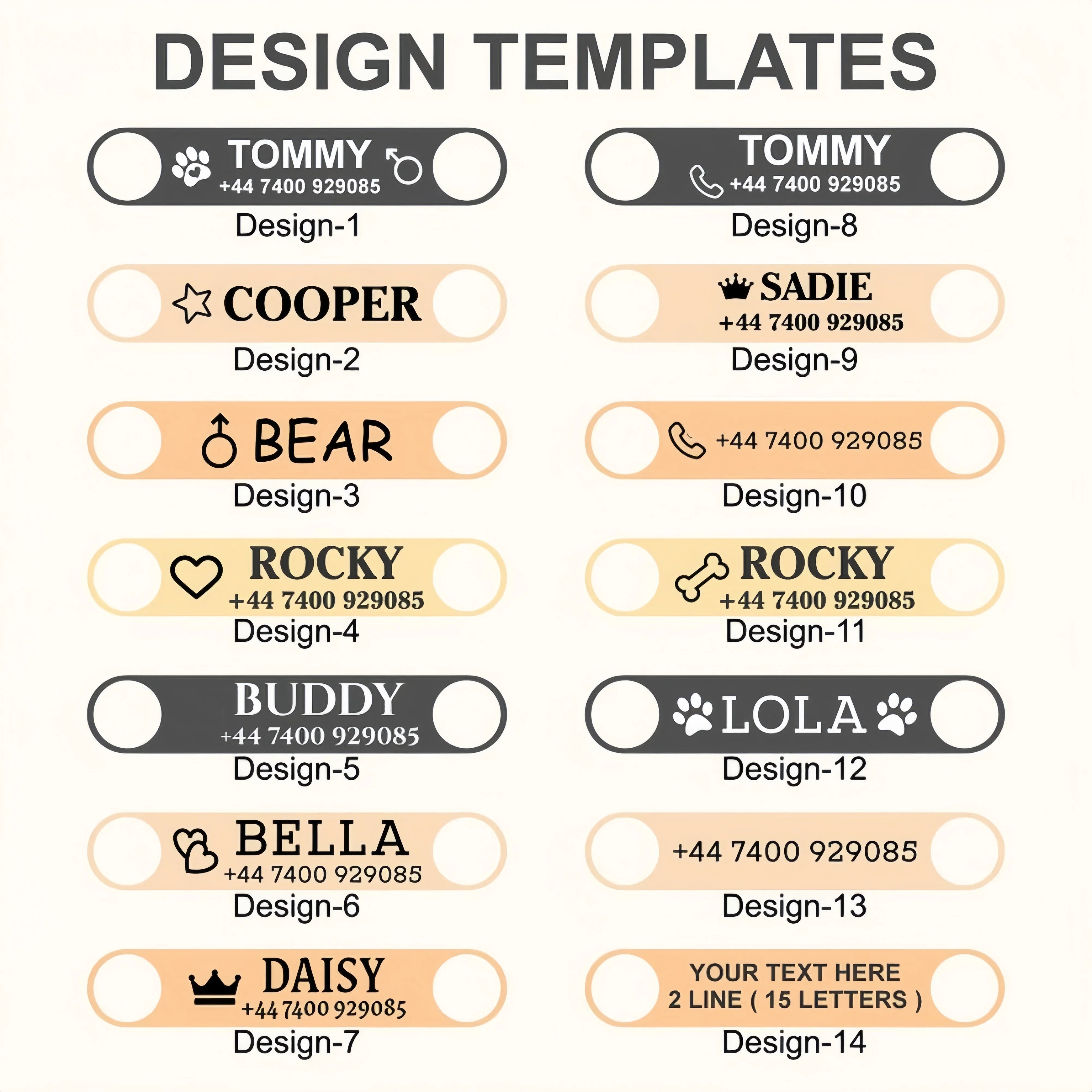 Custom Engraved PU Leather Dog Collar with Name & ID