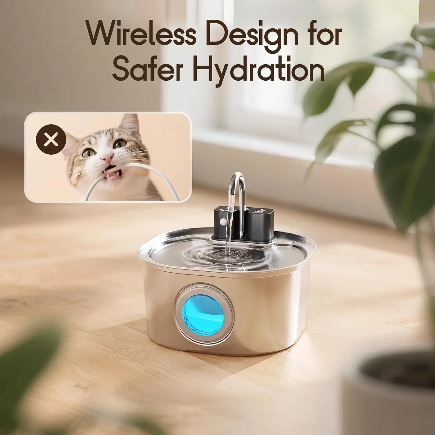 Rechargeable Stainless Steel Wireless Cat Water Fountain