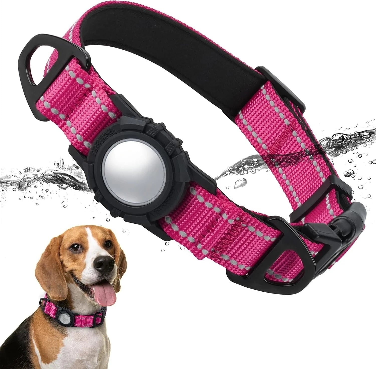 Waterproof Hot Pink Airtag Dog Collar