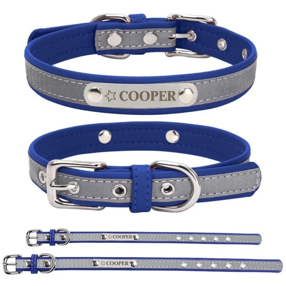 Custom Engraved PU Leather Dog Collar with Name & ID