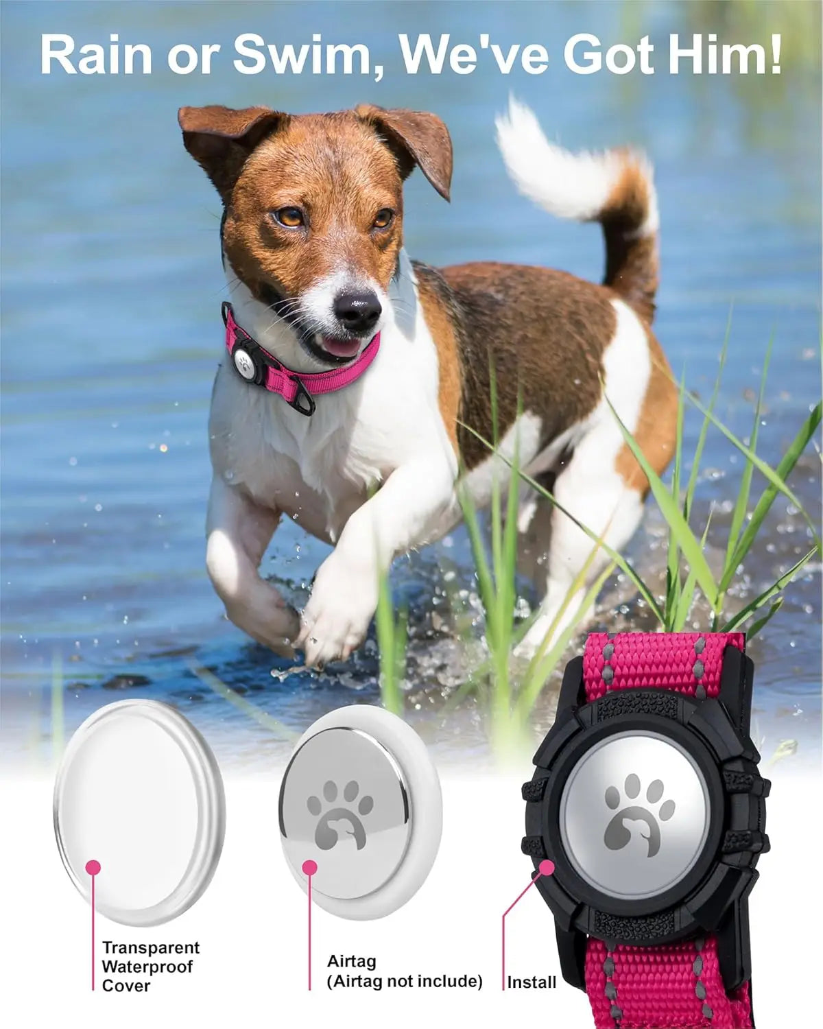 Waterproof Hot Pink Airtag Dog Collar
