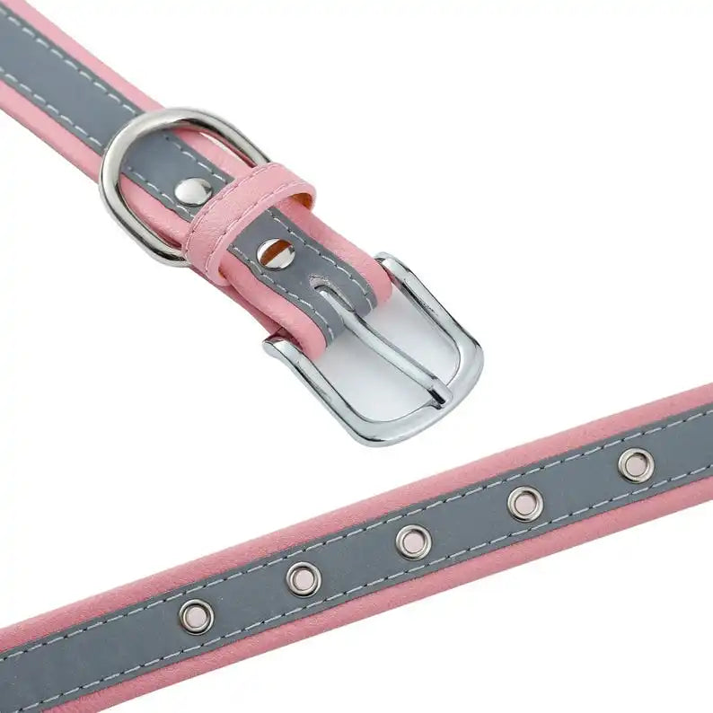 Custom Engraved PU Leather Dog Collar with Name & ID