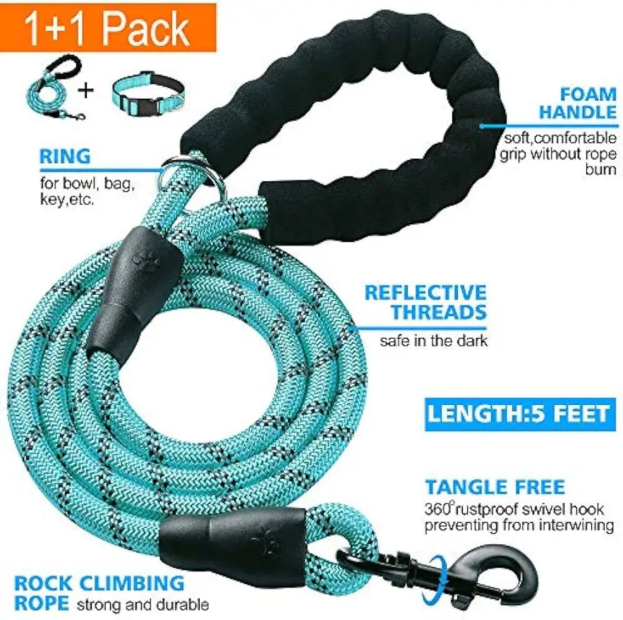 Reflective Padded Dog Collar & Leash Set