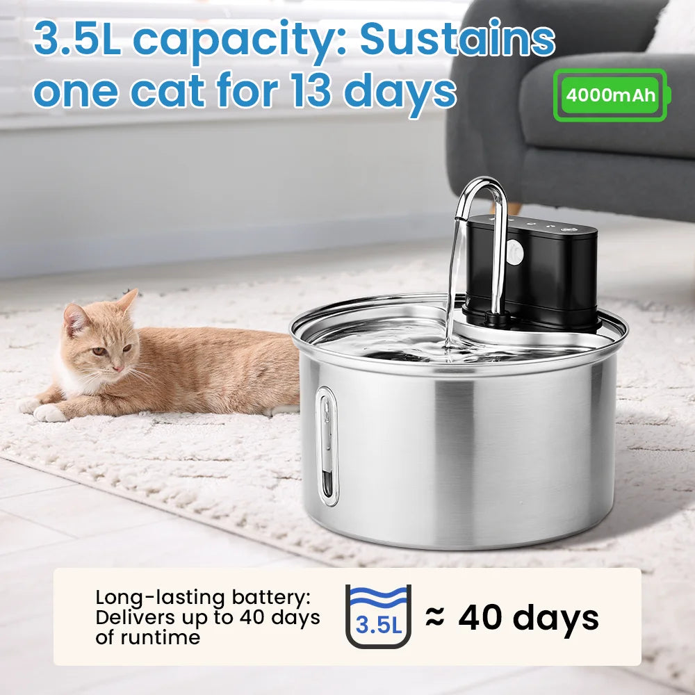 Stainless Steel Wireless Cat Water Fountain