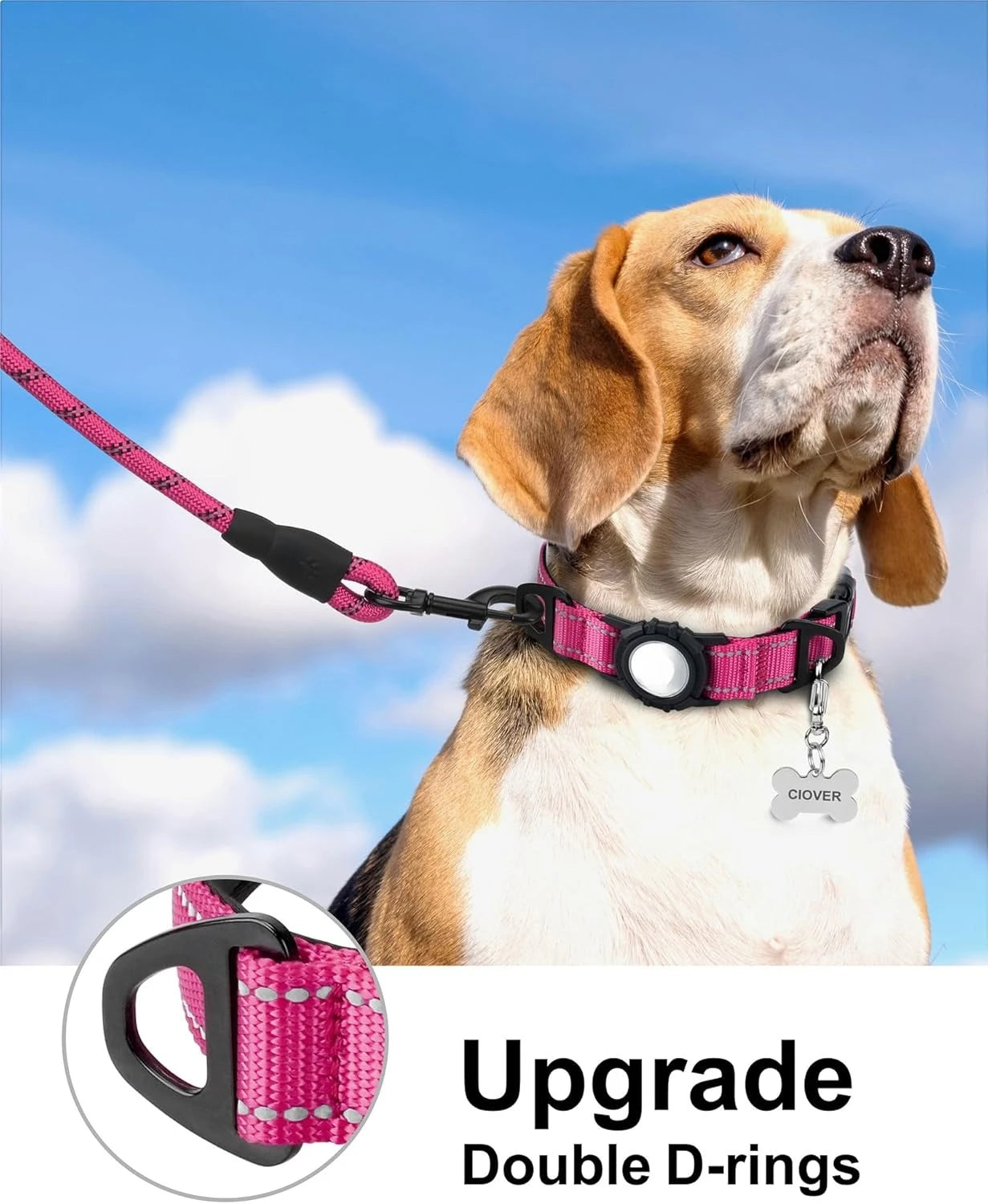Waterproof Hot Pink Airtag Dog Collar