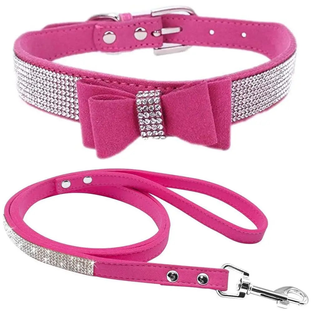 Dazzling Rhinestone Dog & Cat Collar & Leash Set