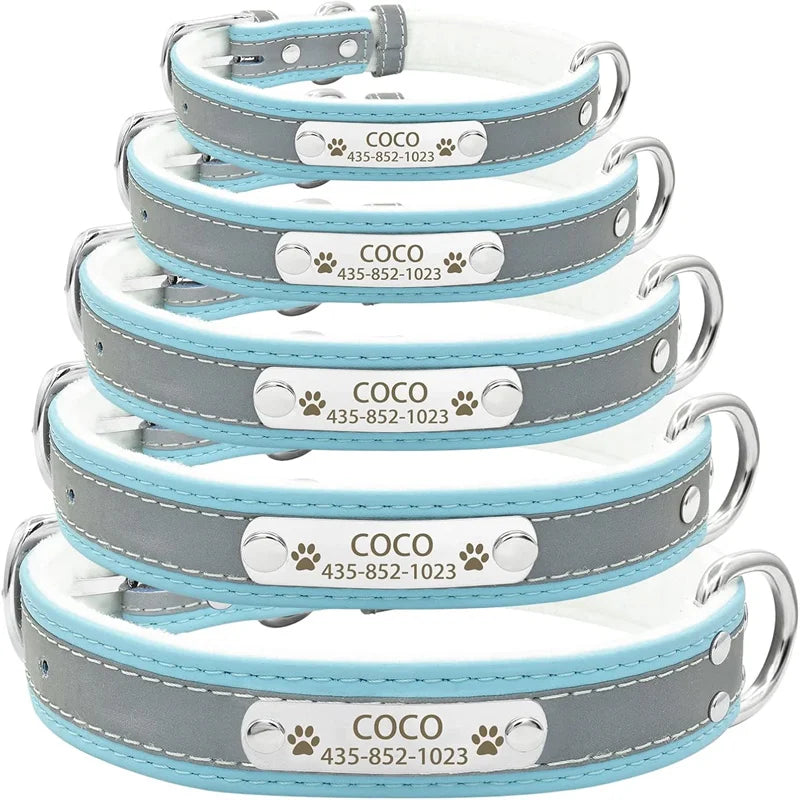 Custom Engraved PU Leather Dog Collar with Name & ID
