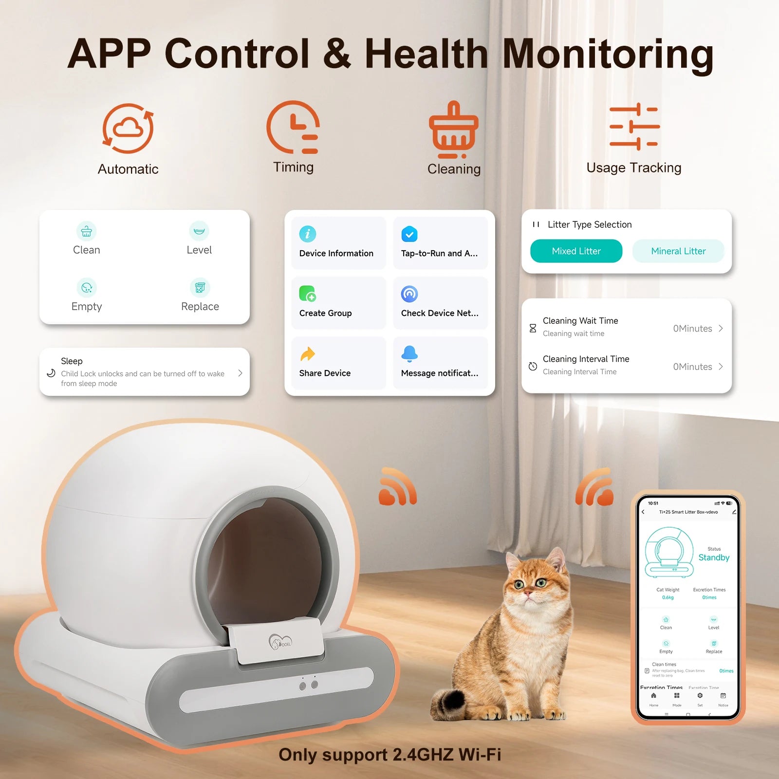 Self-Cleaning Cat Litter Box with App & WiFi