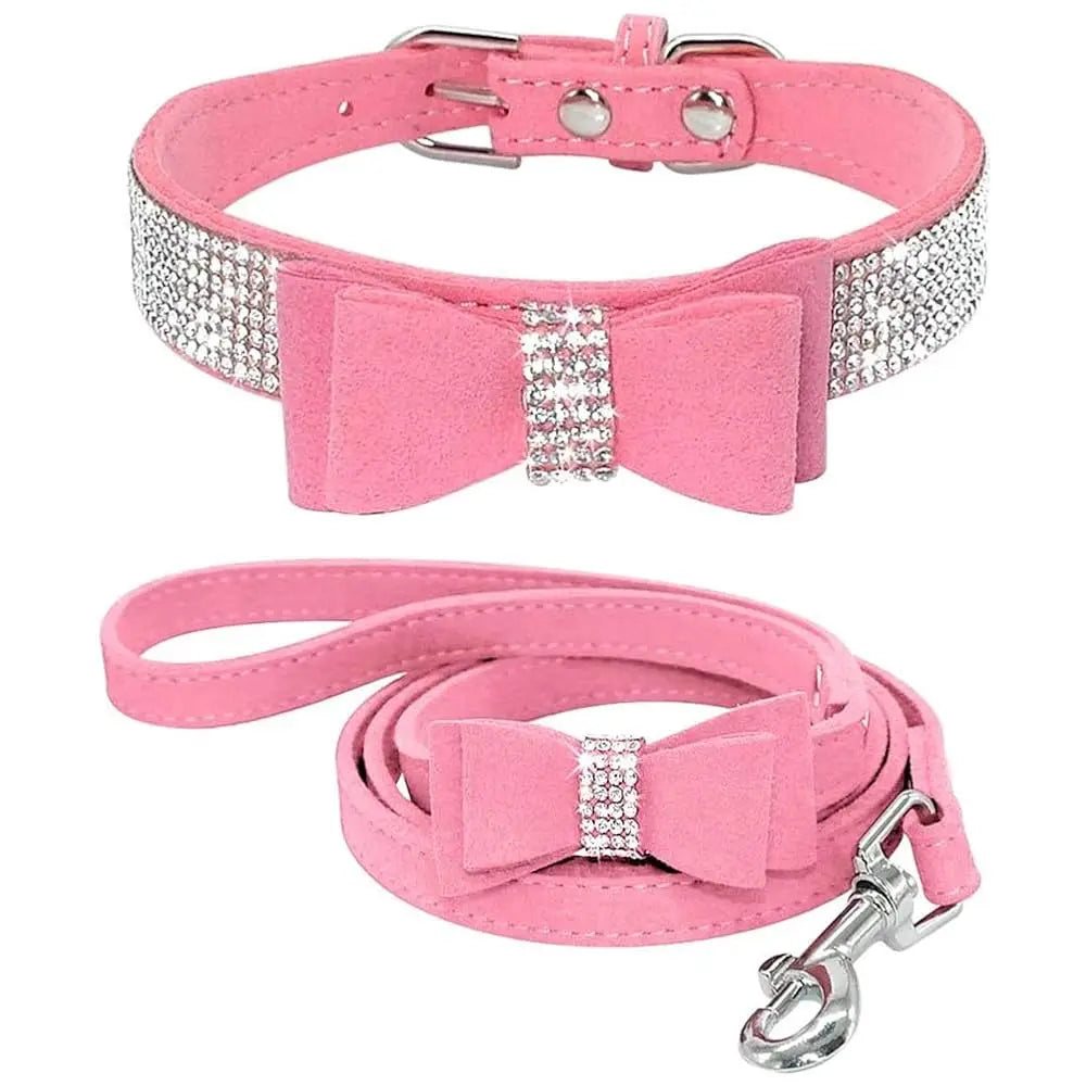 Dazzling Rhinestone Dog & Cat Collar & Leash Set