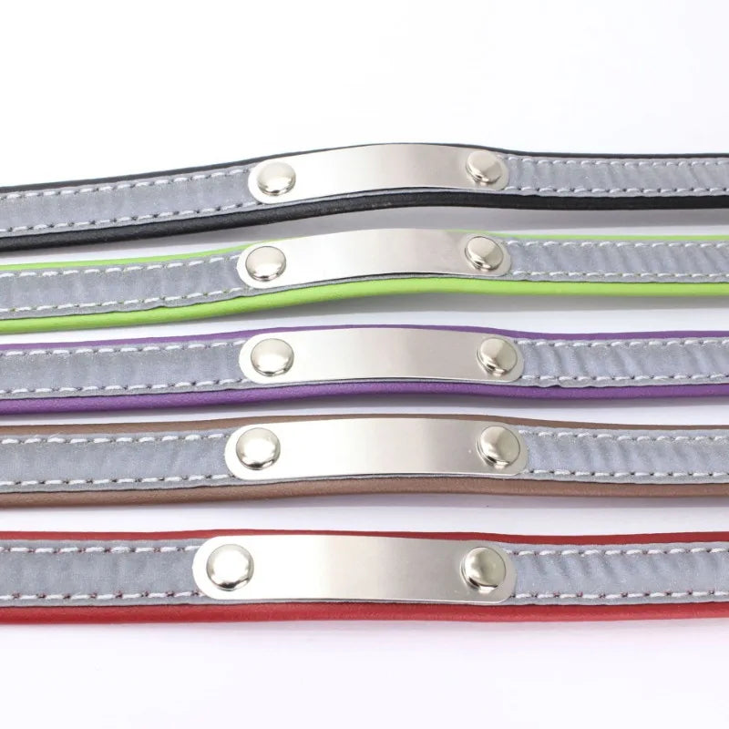 Custom Engraved PU Leather Dog Collar with Name & ID