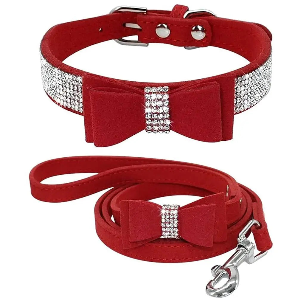 Dazzling Rhinestone Dog & Cat Collar & Leash Set