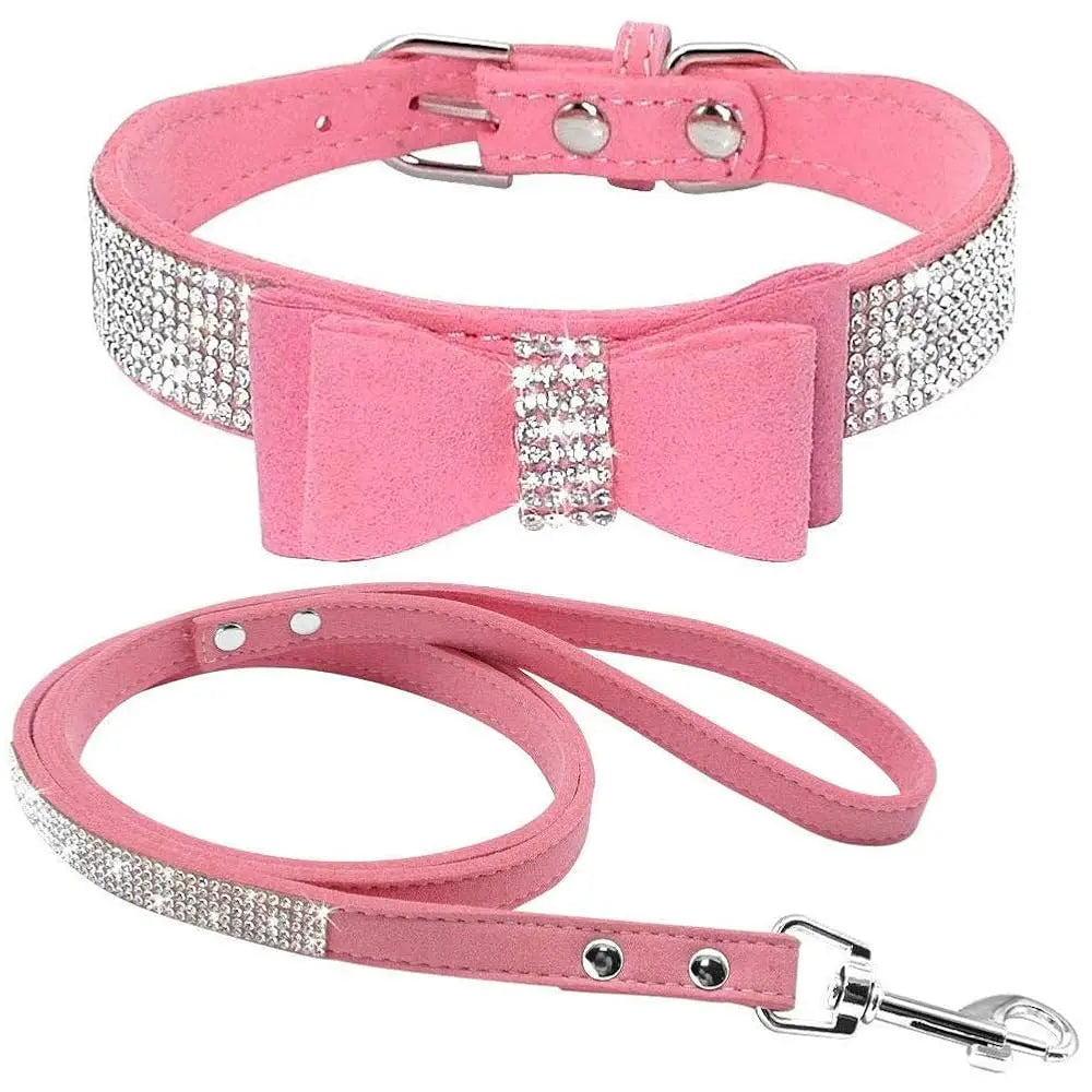Dazzling Rhinestone Dog & Cat Collar & Leash Set