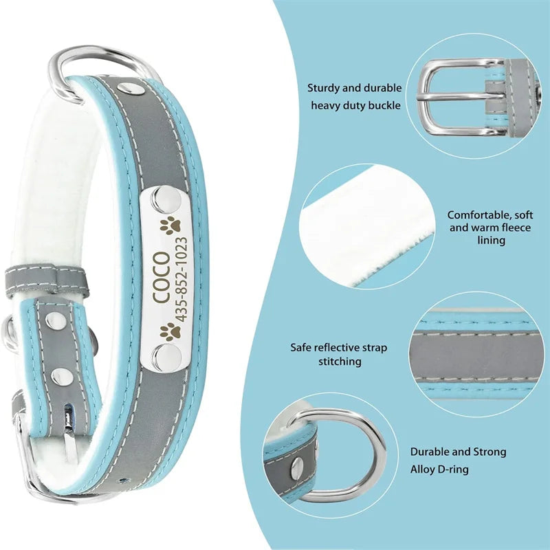 Custom Engraved PU Leather Dog Collar with Name & ID