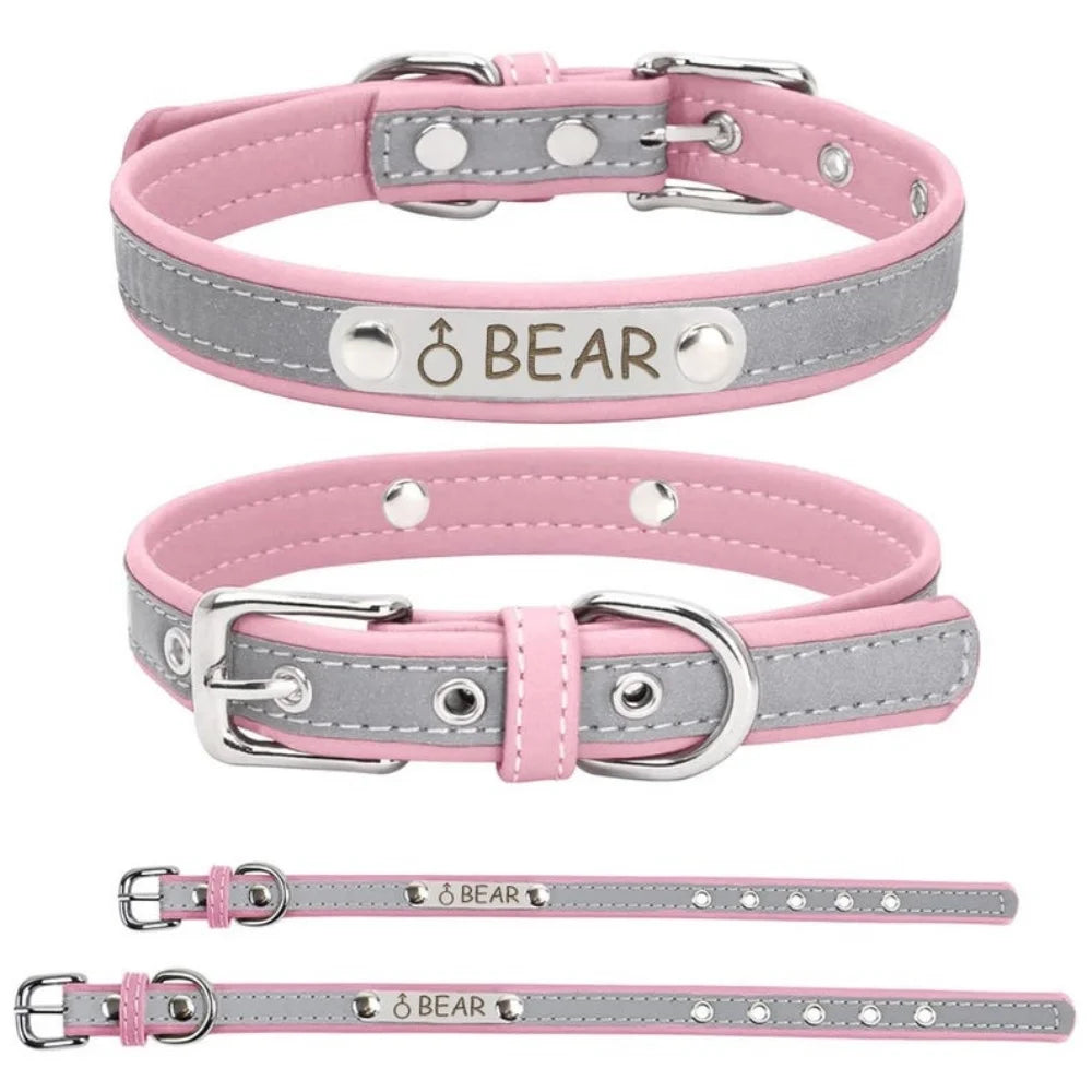 Custom Engraved PU Leather Dog Collar with Name & ID