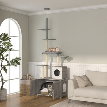 Floor-to-Ceiling Cat Tree & Hidden Litter Box Enclosure