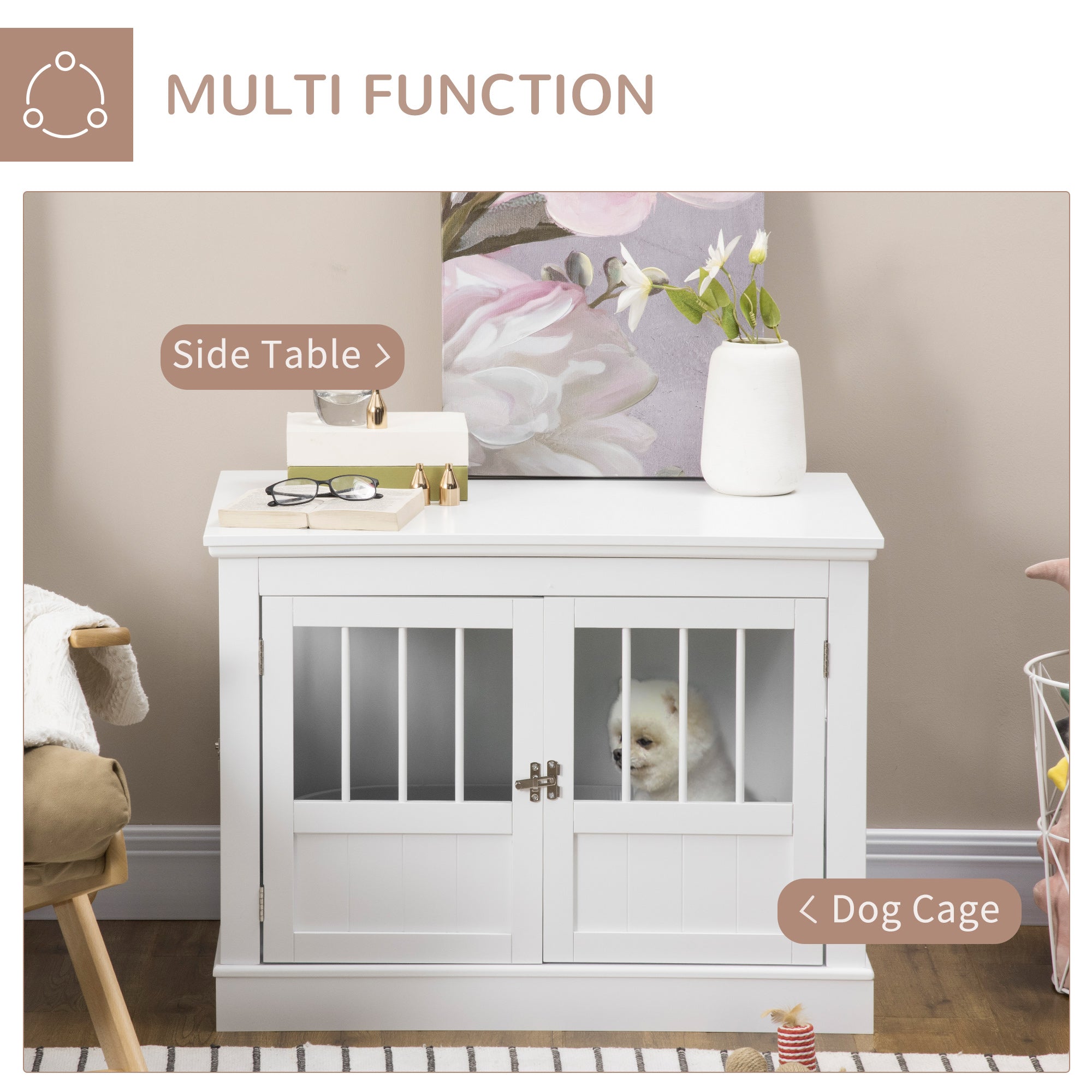 White Wooden Dog Crate End Table