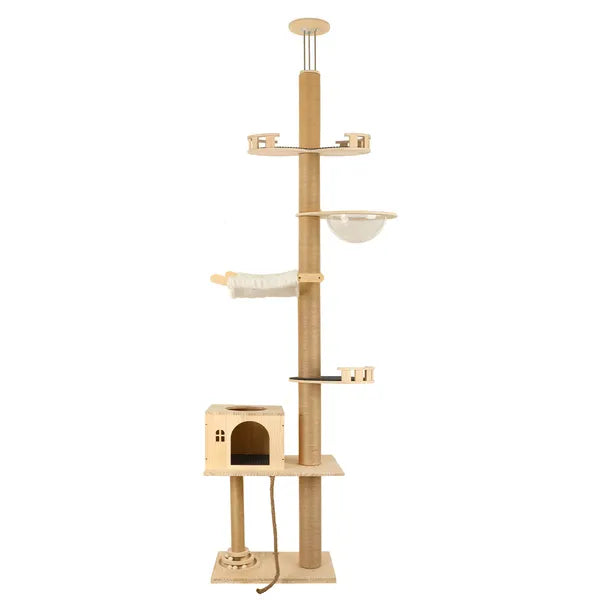 Floor to Ceiling Cat Tree with Transparent Capsule & Hammock