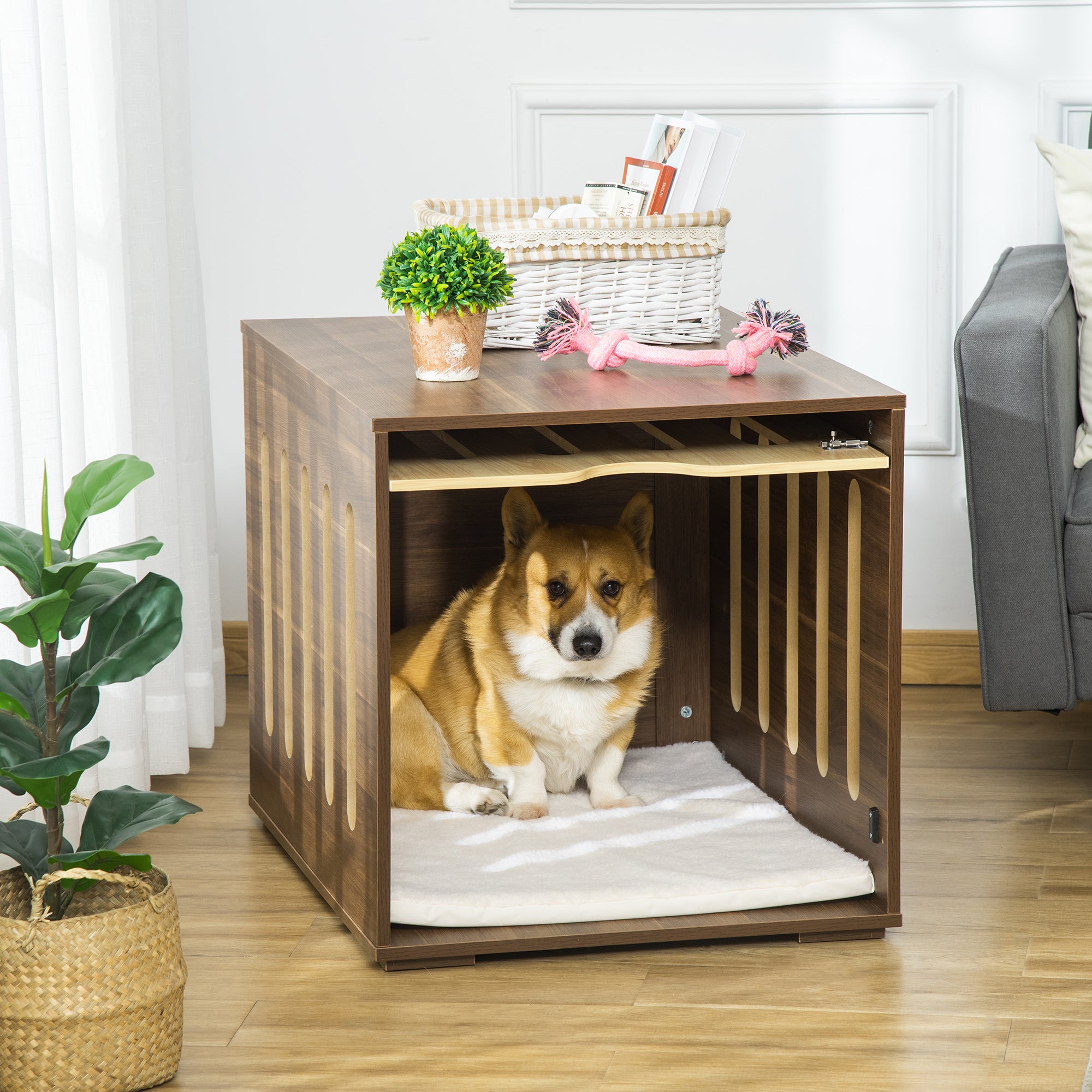 Dog Crate End Table and Cozy Bed