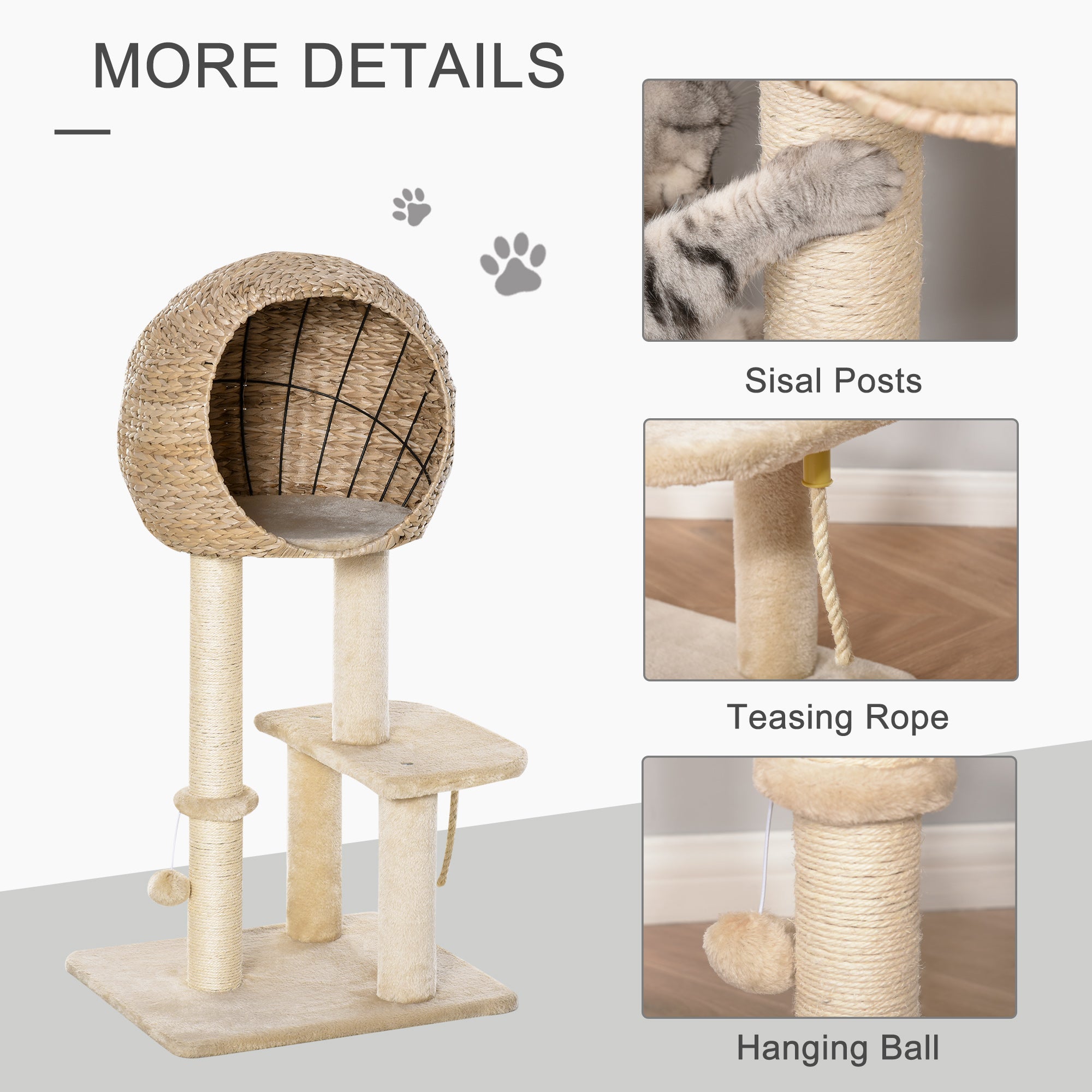 Cat Tree with Sisal Scratching Post & Cattail Fluff Condo