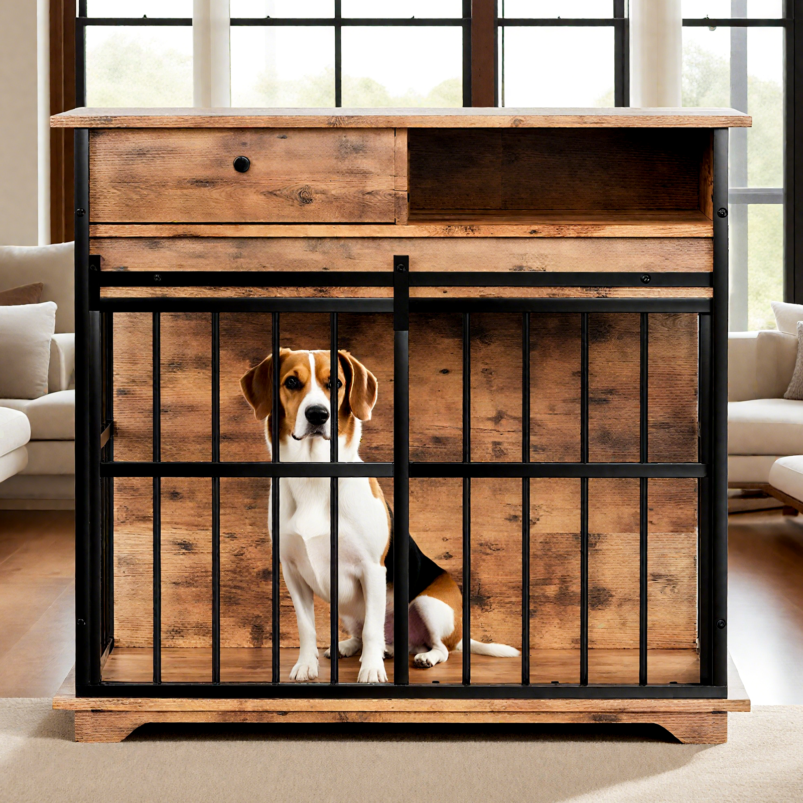 Walnut Wooden Dog Crate Furniture
