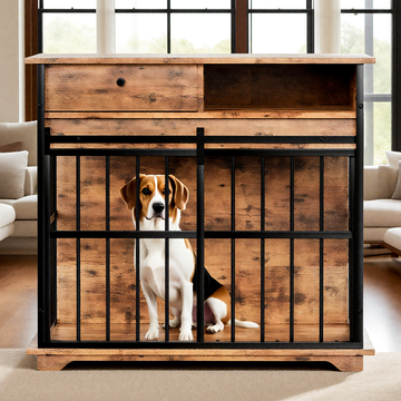 Walnut Wooden Dog Crate Furniture