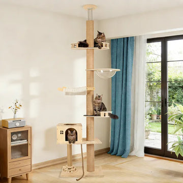Floor to Ceiling Cat Tree with Transparent Capsule & Hammock