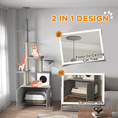 Floor-to-Ceiling Cat Tree & Hidden Litter Box Enclosure